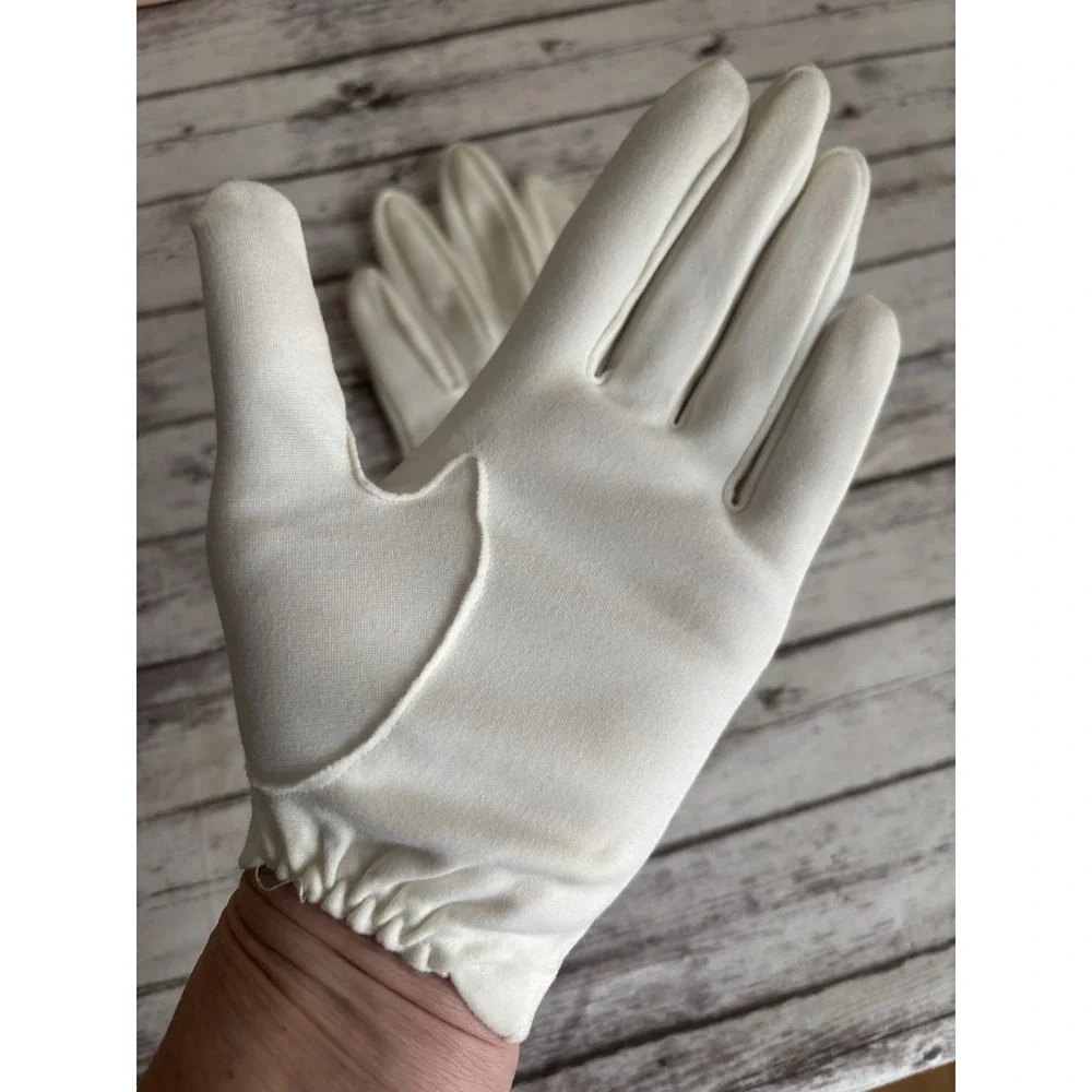 Vintage 1950s White Cotton Gloves Stretch Wedding Wrist Length 9